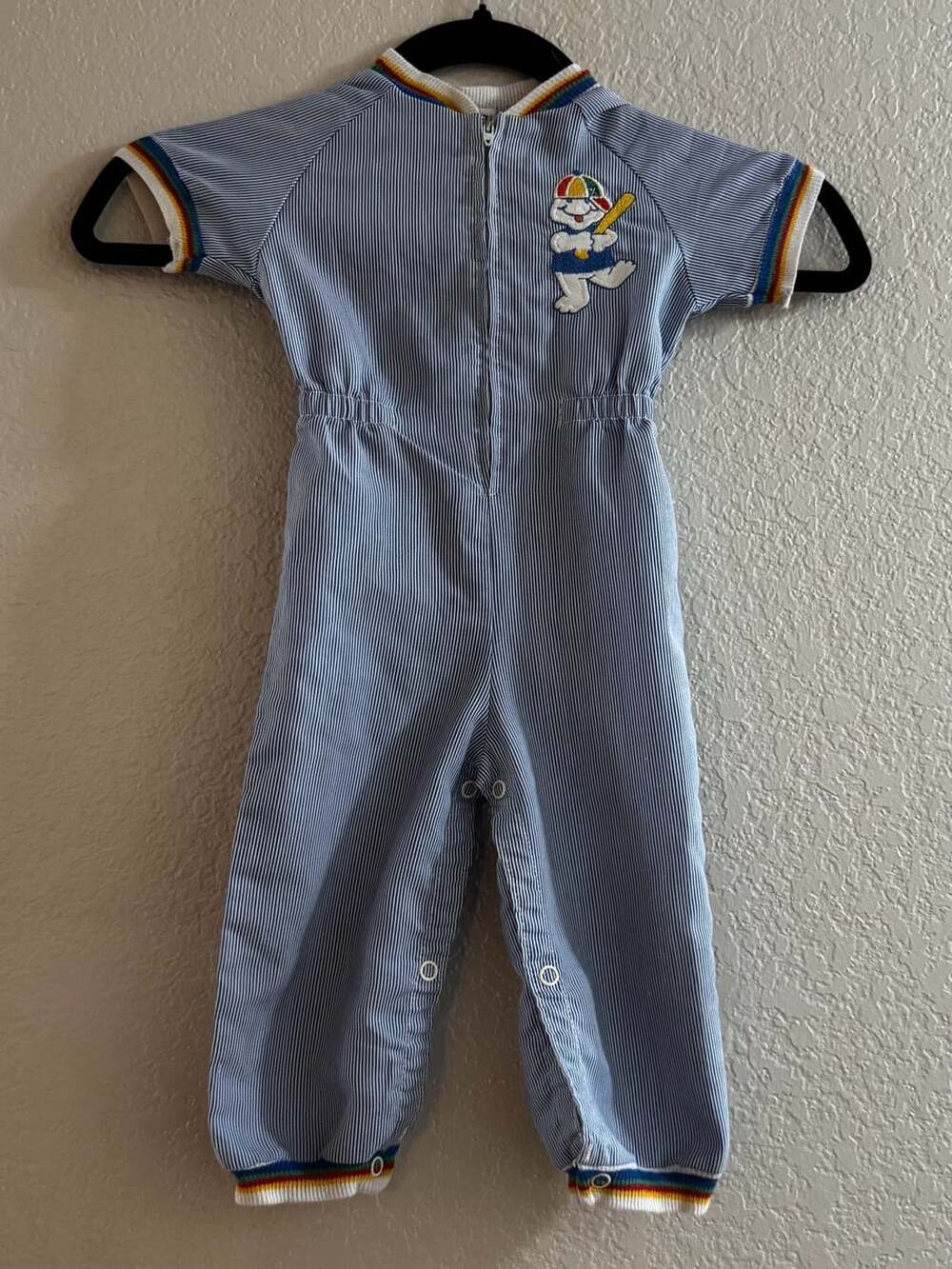 Vintage 70s 80s Carters Rainbow Pinstripe Baseball Romper 18 Months Made in USA
